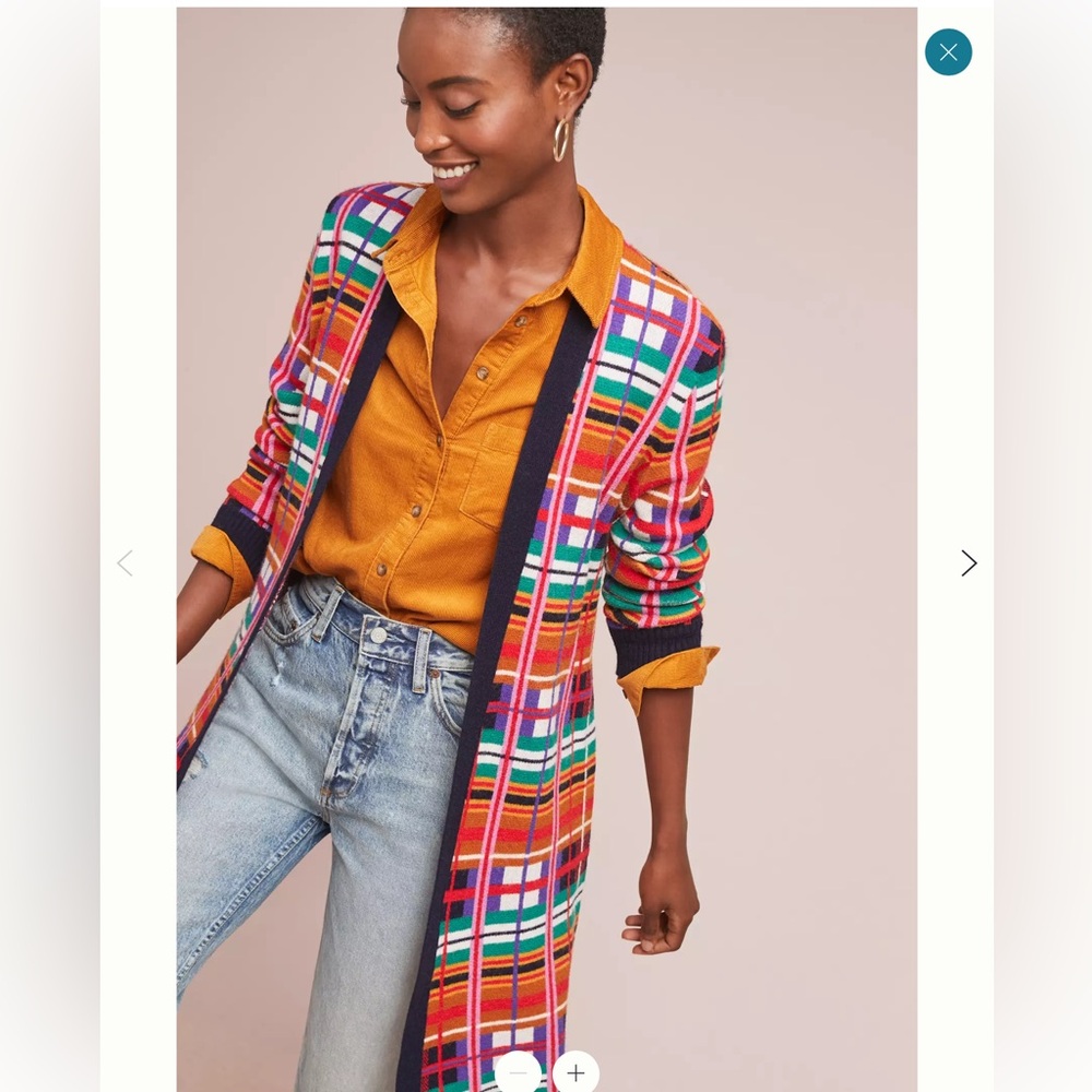 Anthropologie Moth Williston Plaid Long Cardigan Size Large